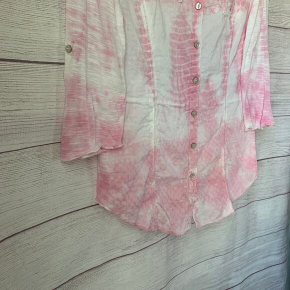 Vintage American Blues Pink Tie Dye Embroidered Button Up Shirt Size M Boho - Picture 16 of 16